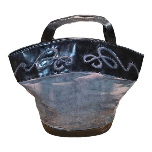 Bally Black & Gray Suede and Leather Satchel Bag - Picture 12 of 14